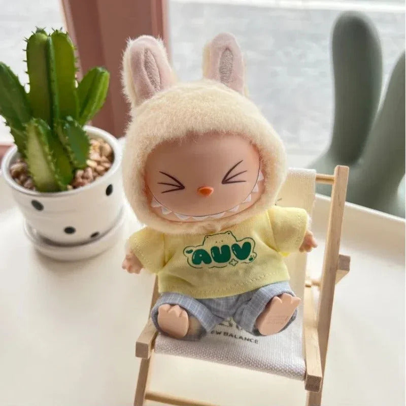Hot Labubu Wooden Beach Chair Mini Doll Folding Chair Toy Phone Stand Desktop Cute Creative Decoration Photo Props Idol Gifts
