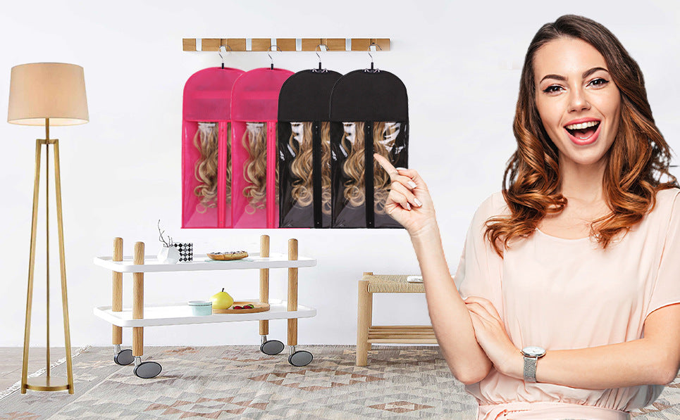 In Stock Thickened Zipper Portable Wig Dust Cover PVC Window Non-Woven Fabric Hang Clothes Storage Dustproof Bag Wholesale