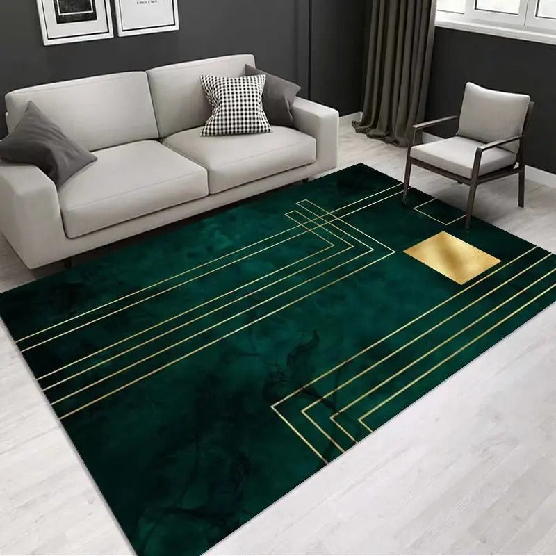 Luxury Modern Geometric Living Room Carpets Home Decoration Golden Green Rugs for Bedroom Washable Fluffy Large Area Mat Bedside
