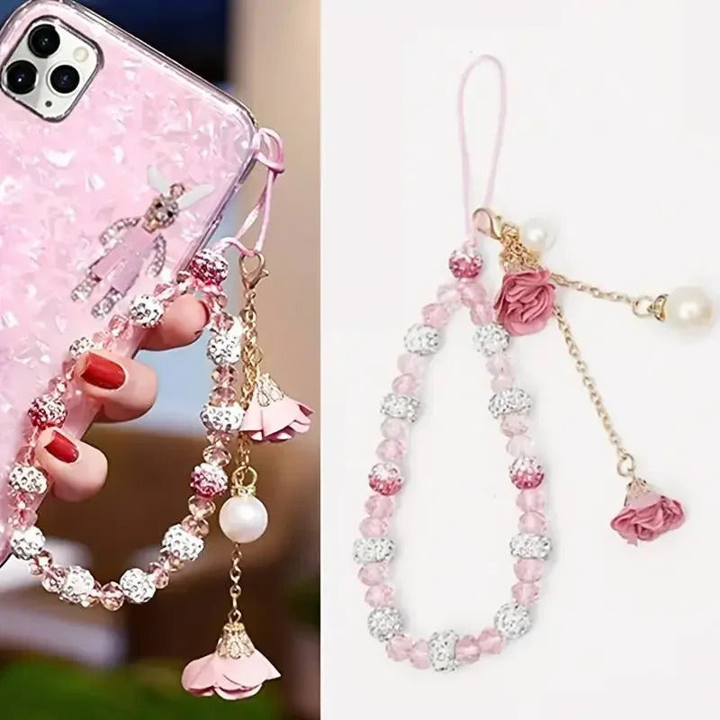 Fashion Pendant Flower Bracelet Mobile Phone Lanyard Crystal Phone Straps Hanging Rope Strap Wrist Rope Anti-lost Lanyard