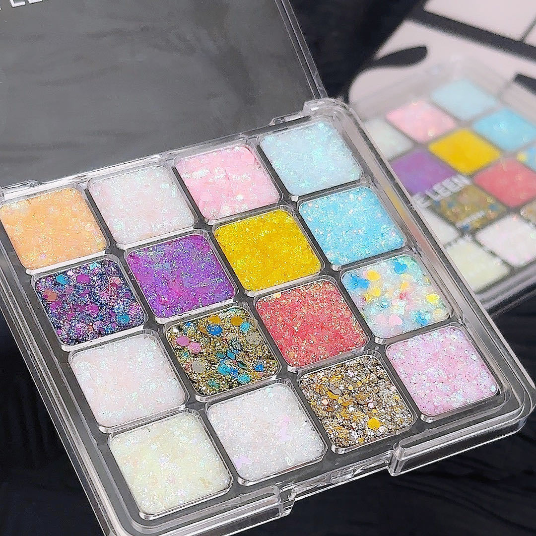 MUGE LEEN Sixteen Colors Mermaid Glitter Eyeshadow Palette Shimmering Sparkling Makeup Performance Mermaid Glitter