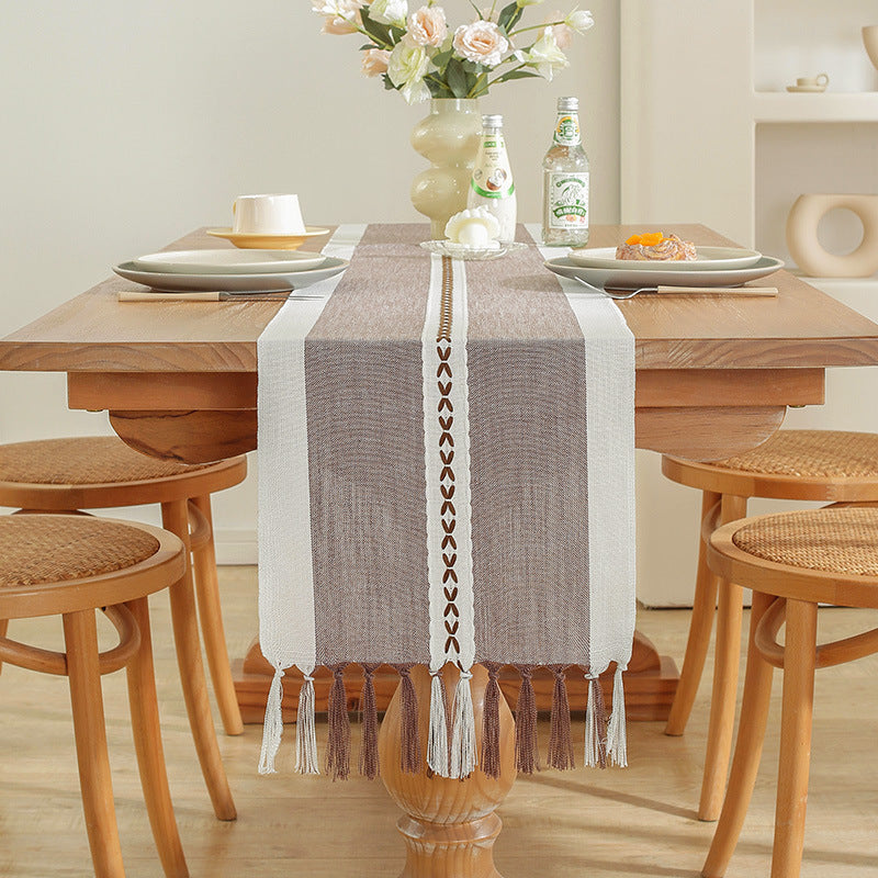 Cross-Border Trade Supply American Style Table Runner Cotton Linen Tablecloth Handmade Tassel Coffee Table Mat Home Long Table Decoration Cloth
