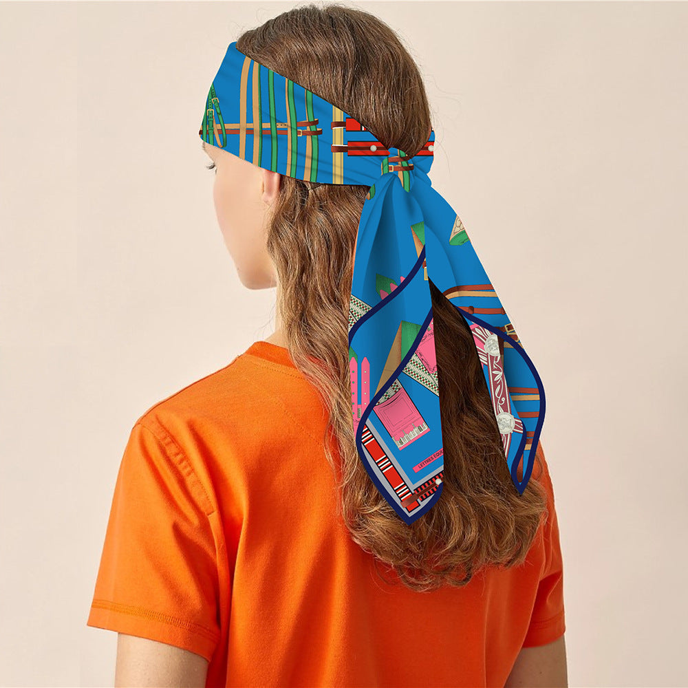 90cm Silk Scarf Women Belt Chain Design Square Scarf Head Echarpes Silk Foulards Femme Wraps Beach Shawls Bandana Lady Hijabs