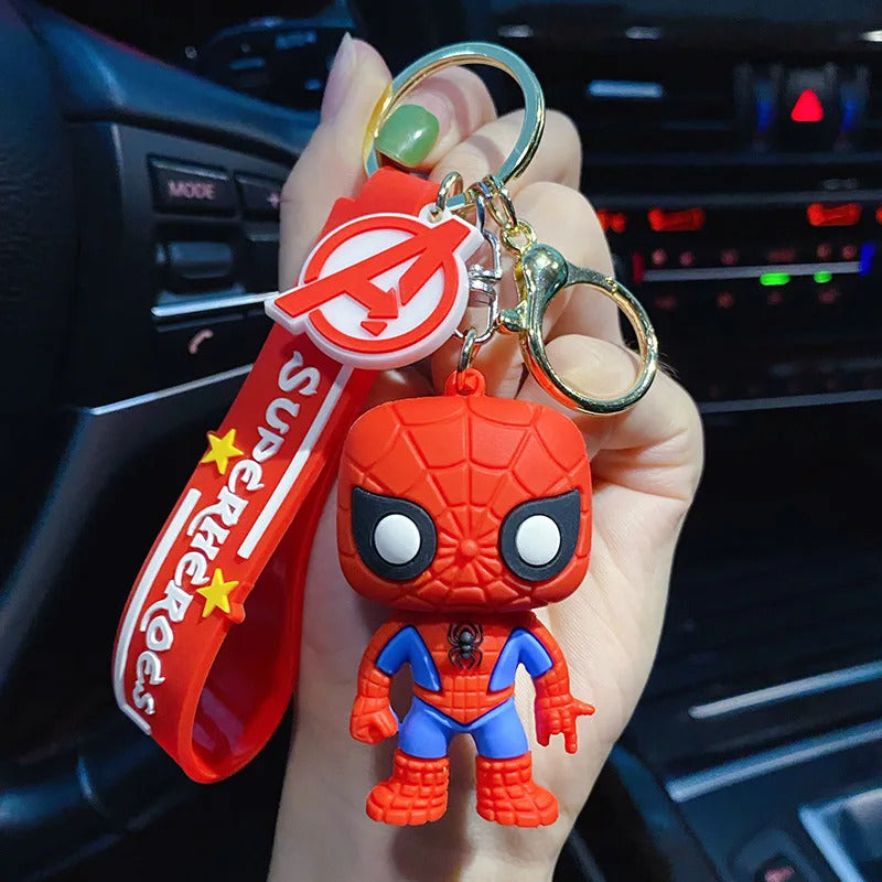 Disney Super Heroes Spider Man Captain America Black Panther Deadpool Car KeyChain Pendant PVC Model Kids Toys Children Gifts