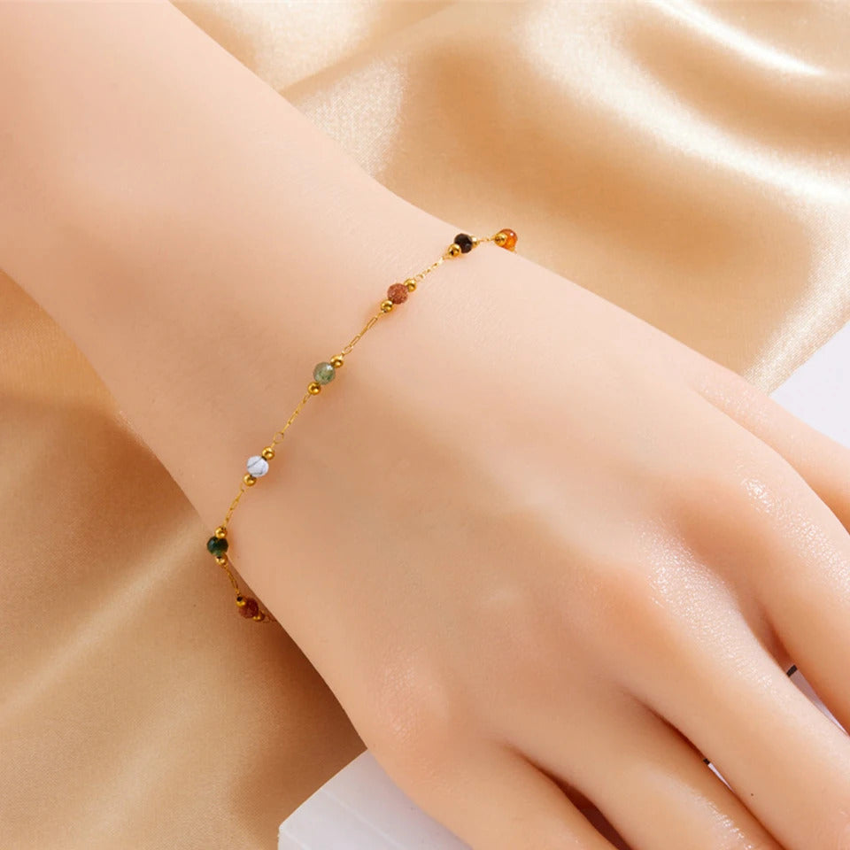 Yupsk 316L Stainless Steel Colorful Beads Chain Bracelet Necklace for Women Girls Retro Stylish Thin Bracelet Jewelry Gift