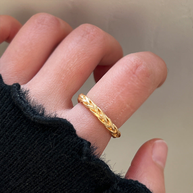 Sand Gold Opening Adjustable Frosted Ring Women's Fashion Sweet Light Luxury Niche Exquisite Ring Ancient Design