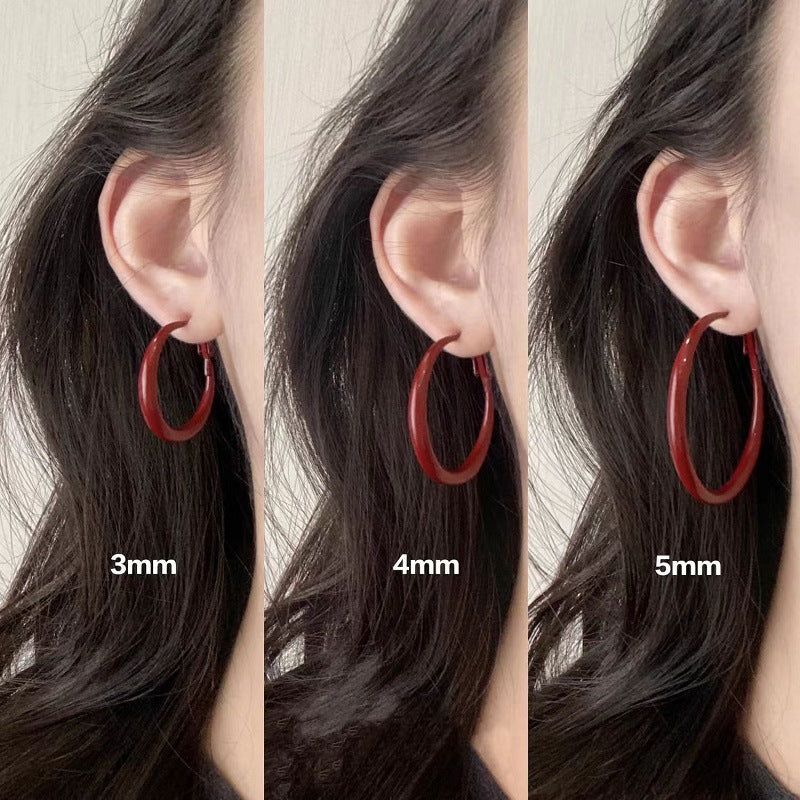 Vintage Ankora wine red Earrings Elegant High-end Atmospheric Earrings Women's S925 Silver Pin All-match Earrings