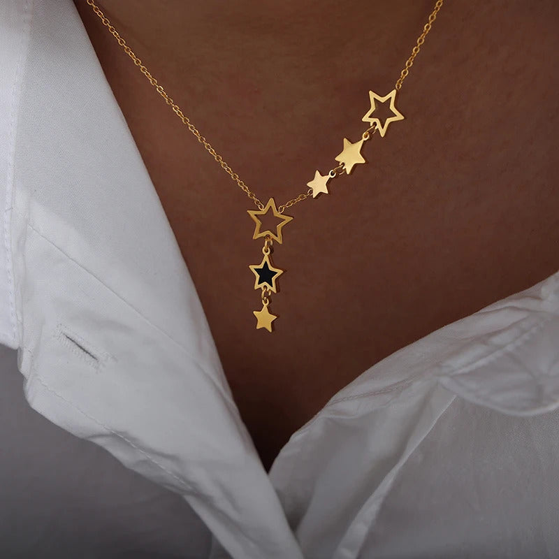 Trendy Star Pendant Necklace for Women High Quality Stainless Steel Gold Plated Chain Black Acrylic Fashion Jewelry Accesories