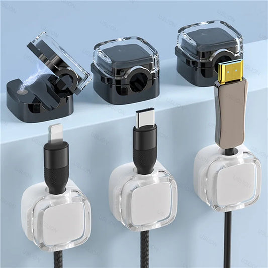 Colorful 6 PCS Magnetic Cable Clips Cable Smooth Adjustable Cord Holder Under Desk Cable Management Wire Keeper Cables Organizer