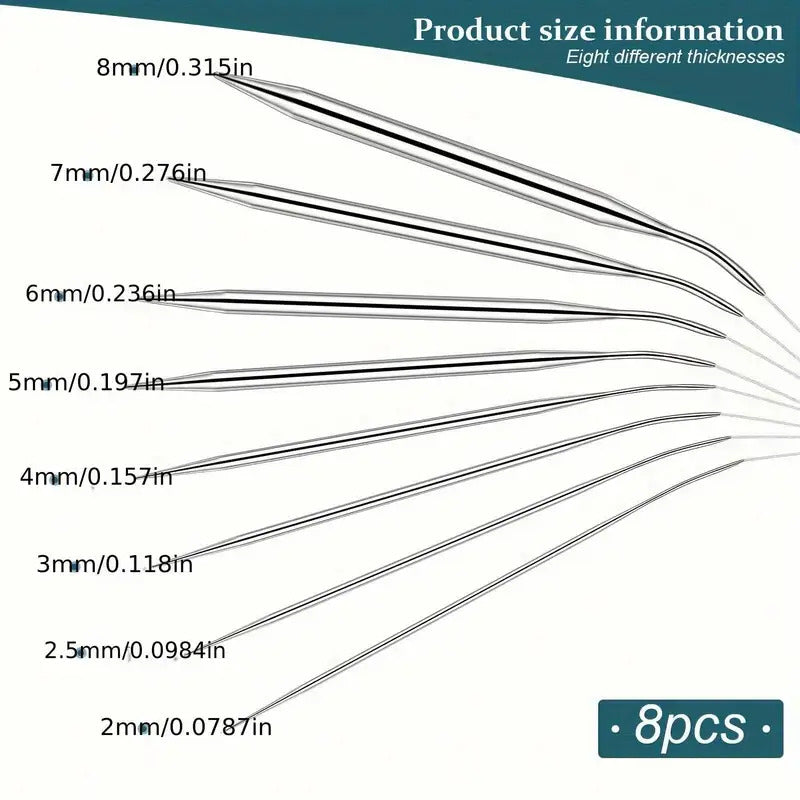 Professional 8pcs Stainless Steel Knitting Needles Set - Versatile, Smooth, Comfort-Grip, Circular Weaving Essentials