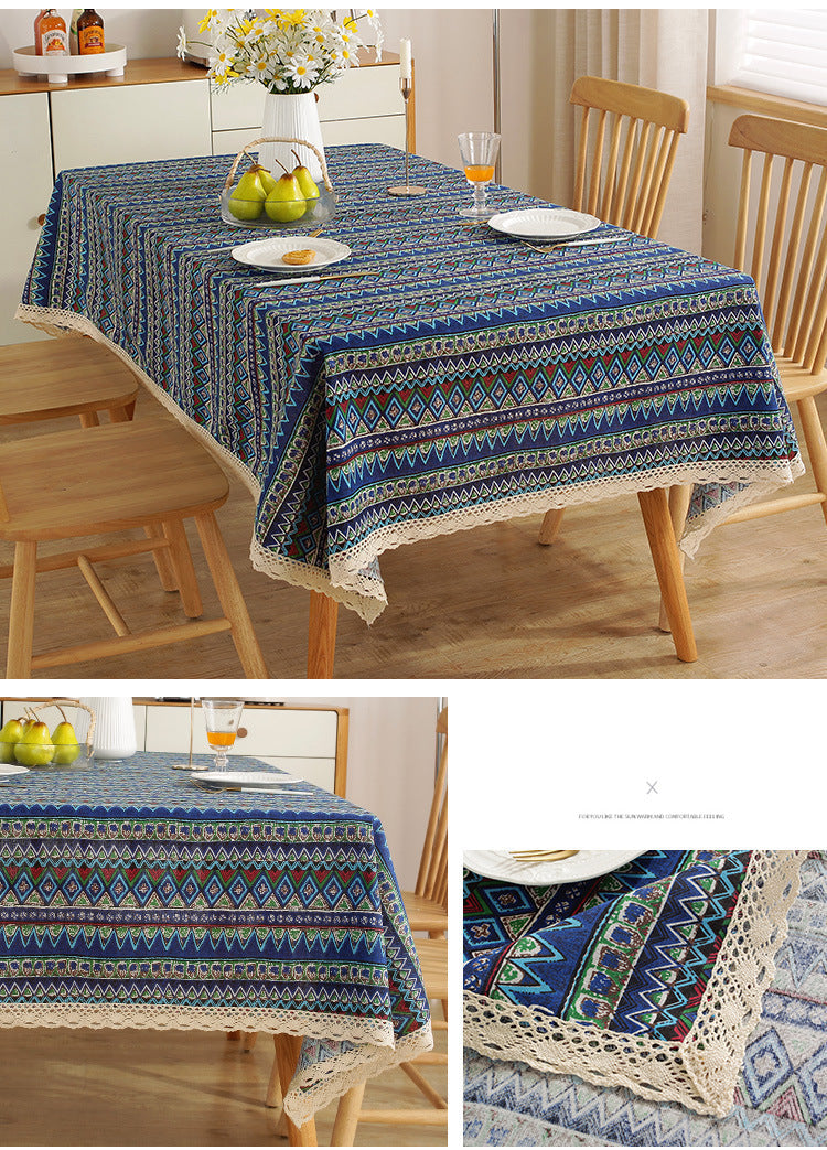 Fresh Cotton and Linen Plaid Tablecloth Coffee Table Dining Table Kindergarten Student Lace Cloth Art Square Picnic Tablecloth