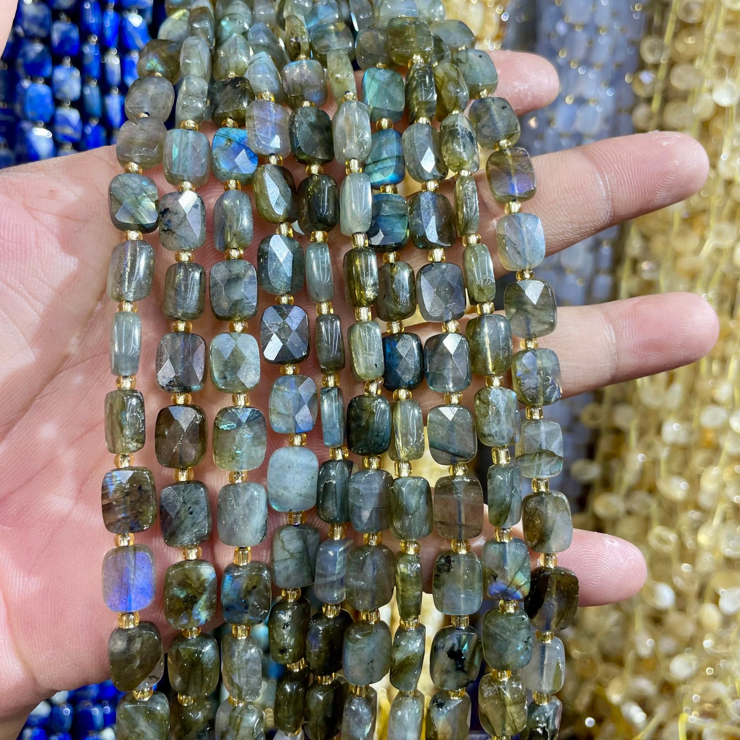 8x10mm Natural Labradorite Stone Amazon Stone Lapis Lazuli Piece Cut Bead Usefor Diy Bracelet Necklace Jewelry Make