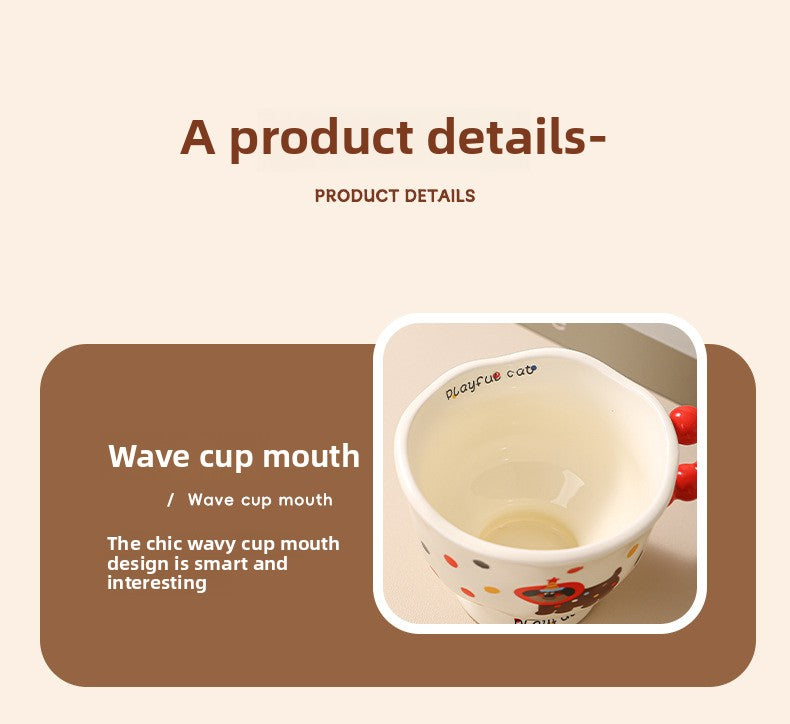 Cute Wave Point Ceramic Cup Mug Home Coffee Cup Couple Cartoon Creative Water Cup Ceramic Breakfast Cup