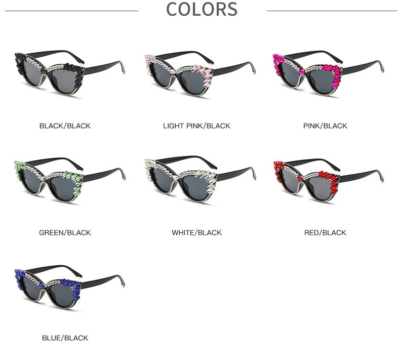 New Personality Fashion Cat Eye Colorful Big Diamond Glasses Droplet shaped Sunglasses Cat Eye Diamond Sun Glasses