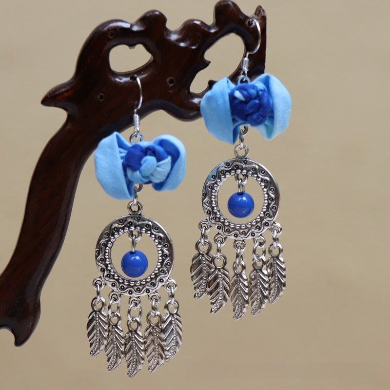 Ethnic style blue tie-dye earrings hand-woven tie-dye earrings travel companion gift