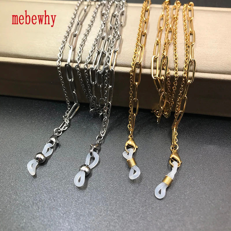 Simple Original Stainless Steel Sunglasses Two Combination Mask Glasses Chain for Women's Men's Eyewear Cord Strap Jewelry Gift