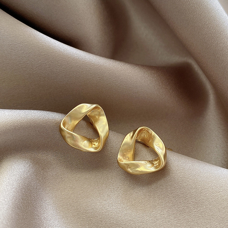 925 Silver Needle Hong Kong Style Retro Metal Earrings Women's High-Grade Geometric Simple Bracelet Ear Clip All-Match Exaggerated Commuter Earrings