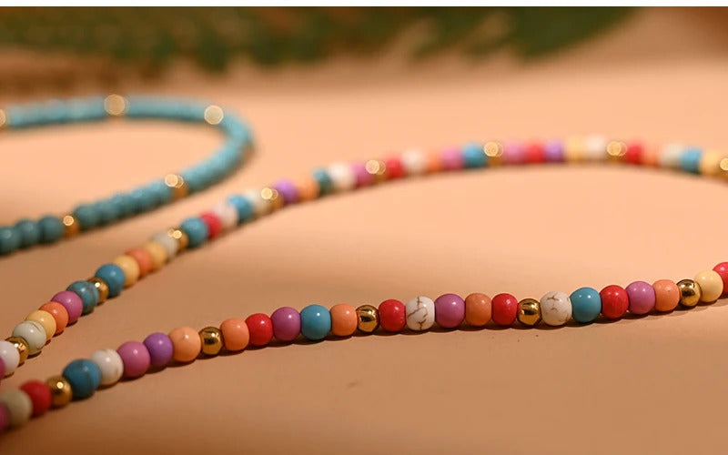 4mm Colorful Stone Choker Necklace for Women Round Evil Charm Pendant Necklace Fashion New Daily Jewelry