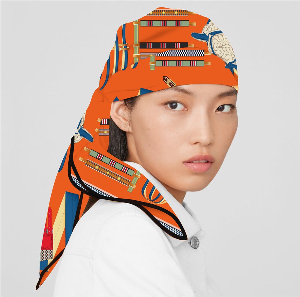 90cm Silk Scarf Women Belt Chain Design Square Scarf Head Echarpes Silk Foulards Femme Wraps Beach Shawls Bandana Lady Hijabs