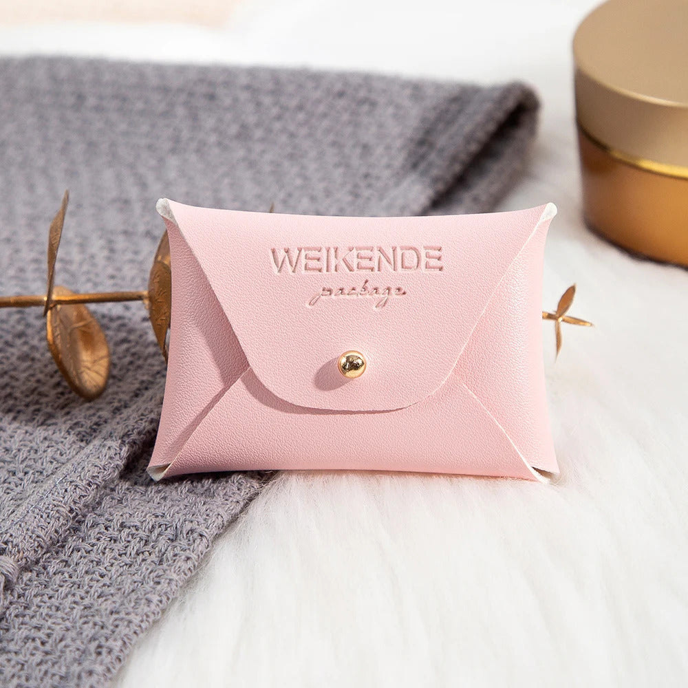 Custom Logo Embossed PU Leather 50/100pcs 5x7cm Gold Jewelry Bag Rings Earrings Necklaces Button Organizer Storage Gift Pouch