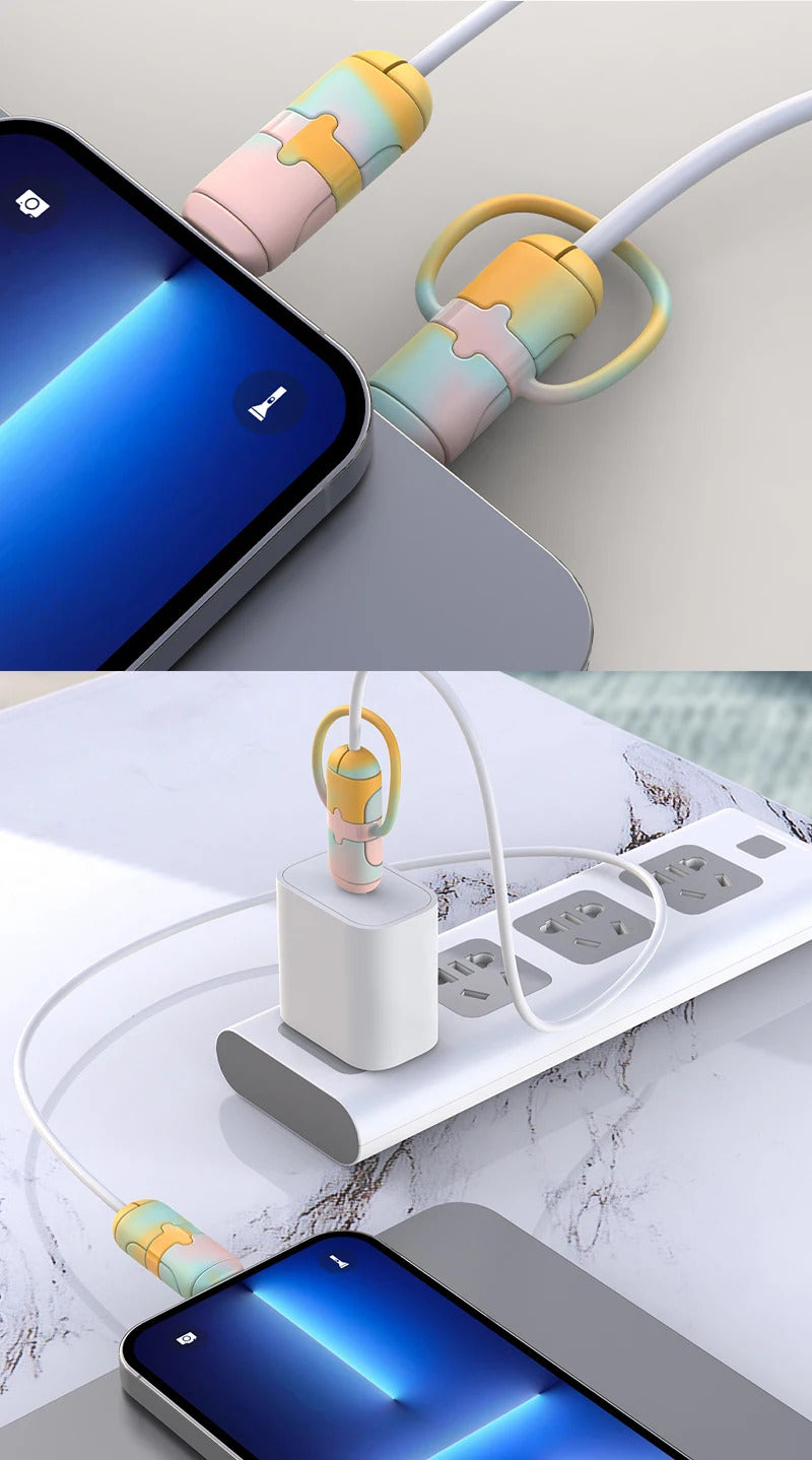 Silicone Cartoon Cable Winder Anti-Break Mobile Phone Charging Cable Strap Protector Carabiner Data Cable Protection Cover