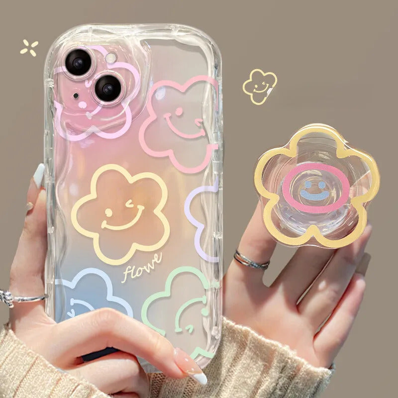 Floral Flower Bracket Case Cover for Samsung Galaxy S24 FE S25 S22 S23 Ultra Plus 5G A55 A35 A54 A15 A16 5G A05S A05 Wavy Shell