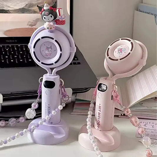 10000 Ma Sanrio Usb Folding Handheld Mini Fan Kuromi Pachacco Portable Hanging Neck Fan Bladeless Ultra-quiet Strong Breeze Fans