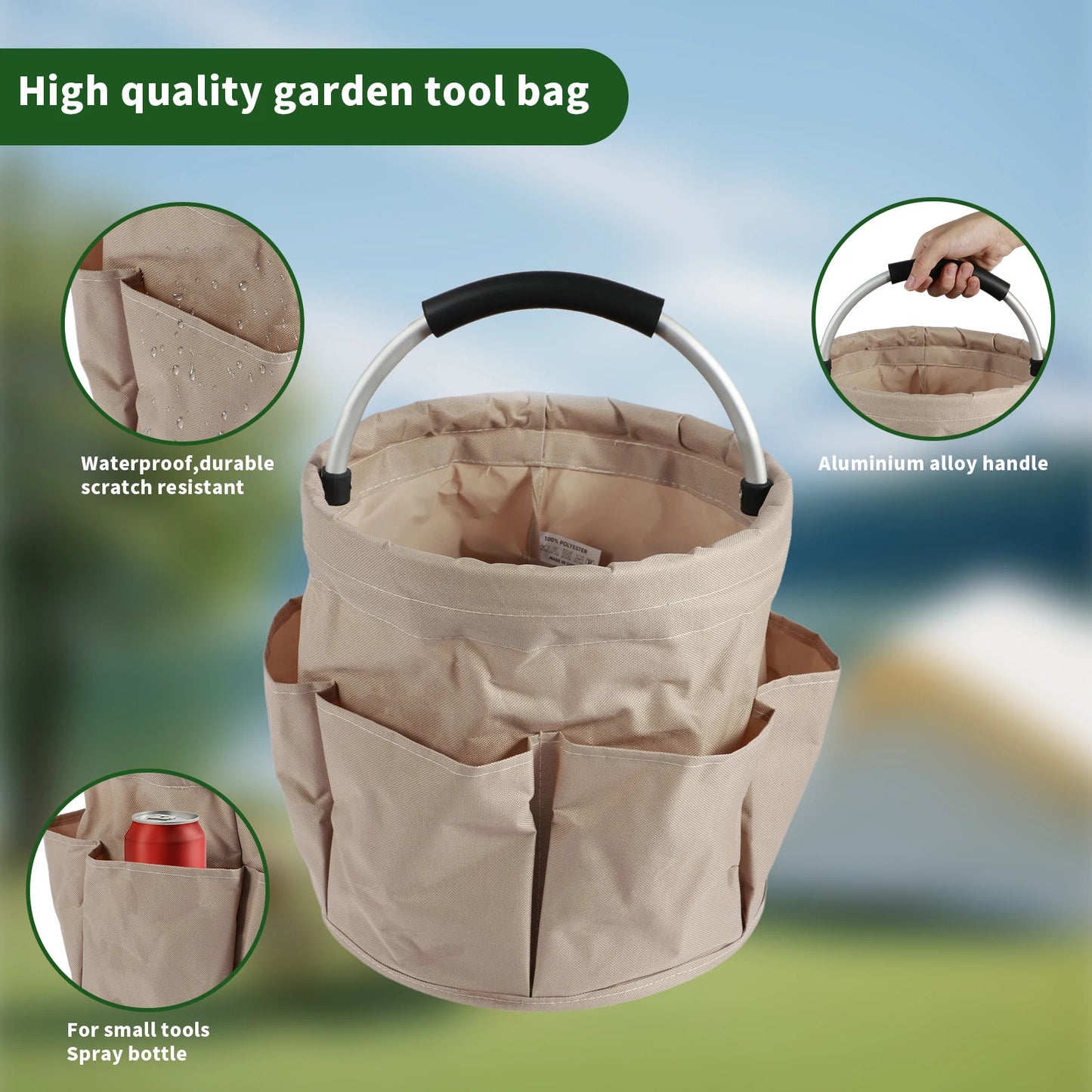 17L Hand Storage Basket Folding Garden Tool Basket Portable Picnic Basket Large Capacity Multifunctional Wash Bag with 6 Pockets
