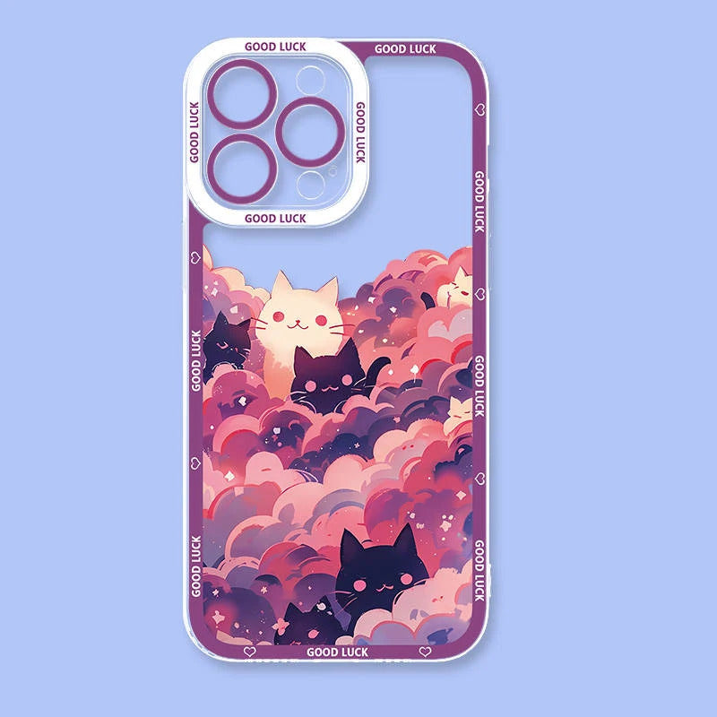 Cartoon Starry Sky Black Cat Clear Phone Case For Samsung Galaxy S24 S23 S22 Ultra S21 S20 FE Note 20 10 Plus A15 A25 A35 A55