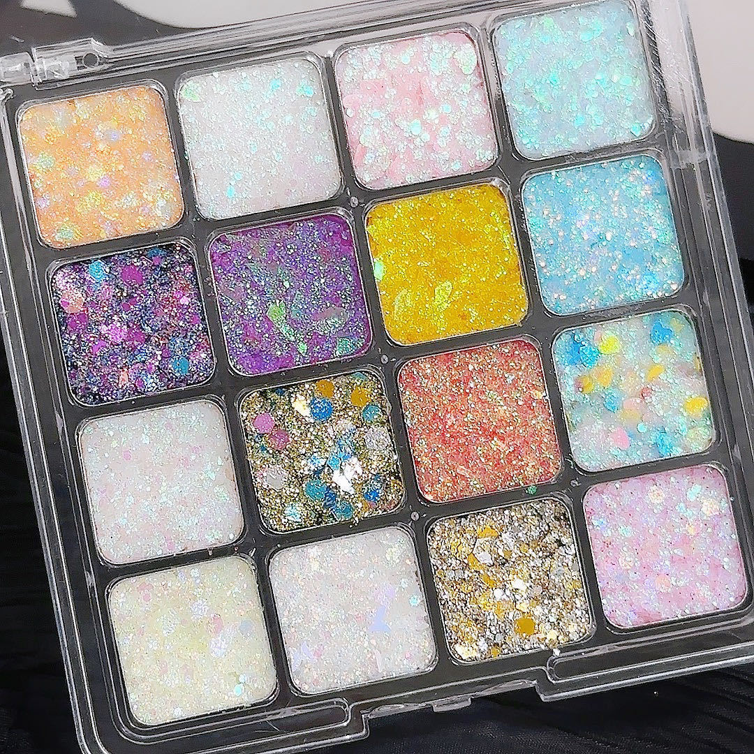MUGE LEEN Sixteen Colors Mermaid Glitter Eyeshadow Palette Shimmering Sparkling Makeup Performance Mermaid Glitter