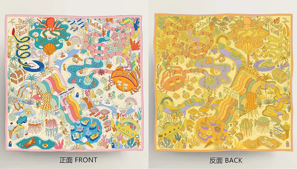 90Cm High-quality Twill Silk Double-sided Printing Submarine Playground Women's Large Square Scarf Scarf Chest Wrap Scarf