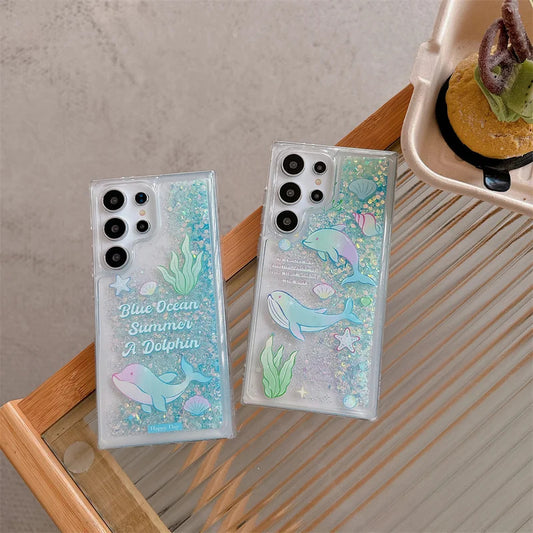 Glow In The Dark Dolphin Patterned Glitter Bling Soft Case For Samsung S24 Ultra S23 Plus S21 FE Note 20 Cover Luminous Funda