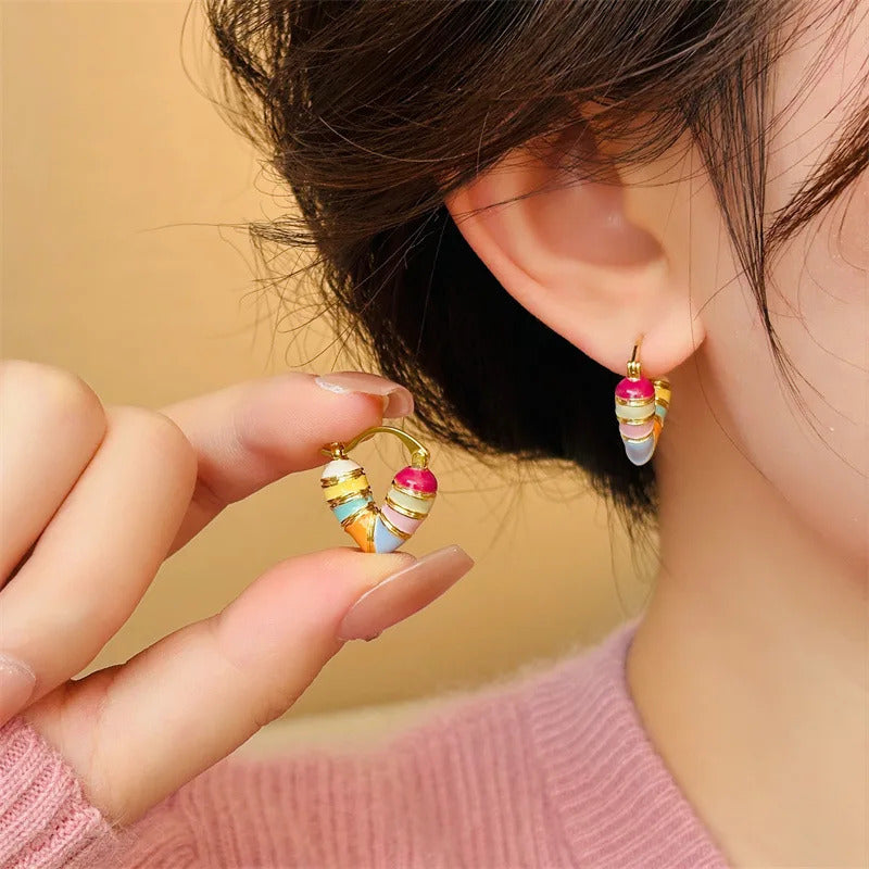 Colorful Heart Ear Buckle 2024 New Korean Fashion Women's Earring Precious Hoop Earrings Gold Plating Jewelries Girl Gifts