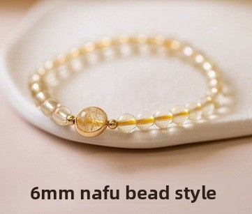 Natural Citrine Bracelet Women's Bracelet Rutile Gold Rutilated Quartz Bracelet Brazil Scattered Beads Money Drawing and Luck Changing Gifts for Girlfriend