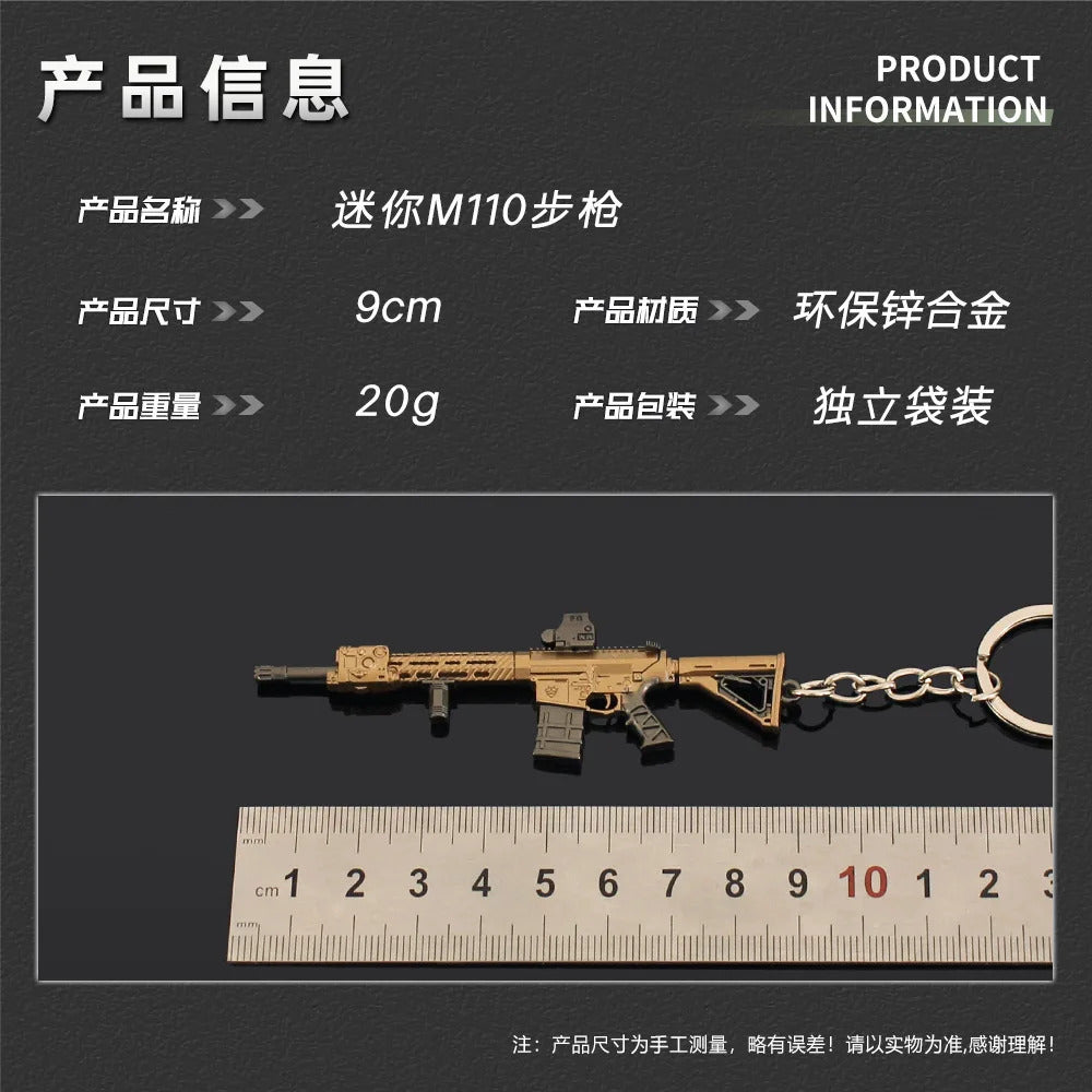 9cm Arena Breakout Gun Keychains Mini M110 Rifle Model Alloy Small Gun Toy Games Weapon Keychain Pendant Game Peripherals Gifts