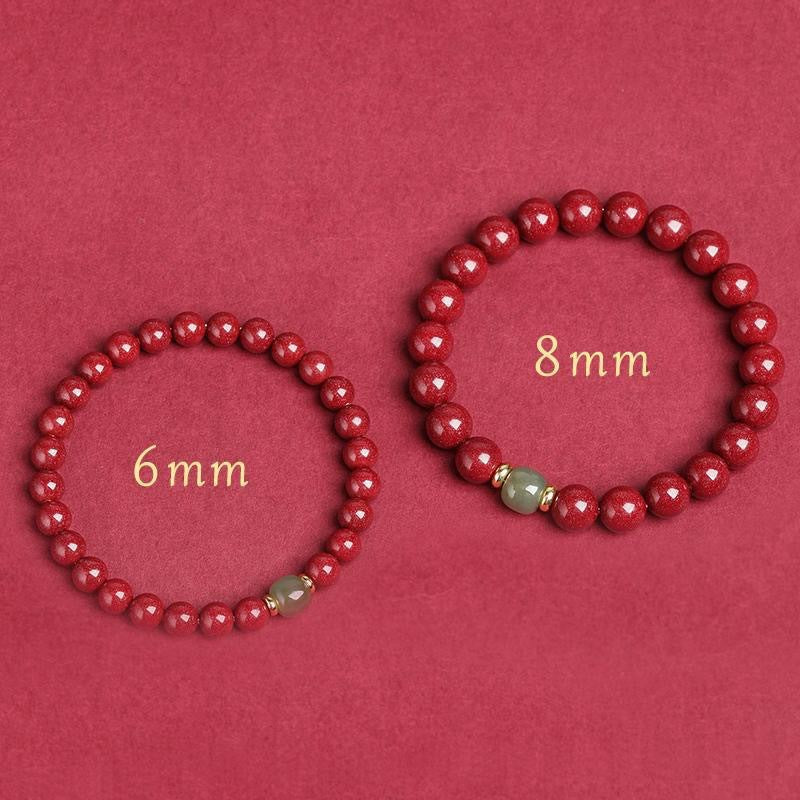 Cinnabar Bracelet Single Ring with Jade Bead Bracelet Female Birth Year Purple Gold Sand Low Content Cinnabar