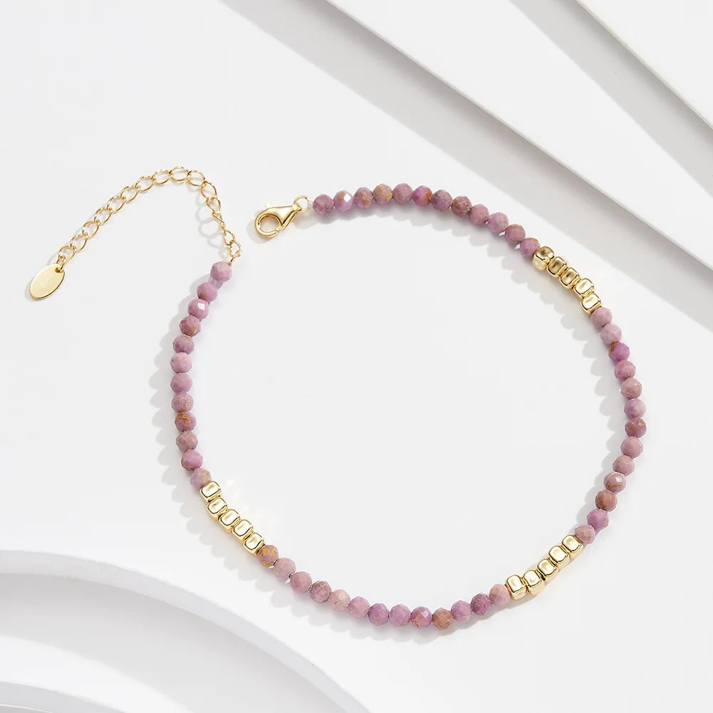 ORSA JEWELS 925 Silver Purple Mica Stone Beads Anklet Light Luxury High Quality Stone Foot Chian Delicate Anklet Jewelry SA90