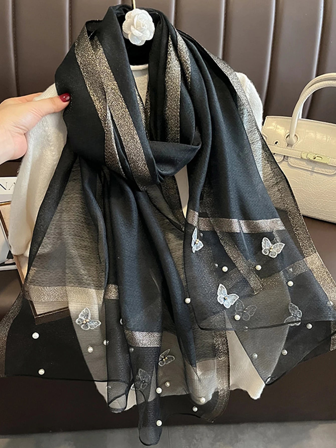 Fashion Floral Design Embroidery Silk Scarf Women Hijab Female Foulard Pashmina Long Beach Stoles Shawl Wrap Scarves Bandana