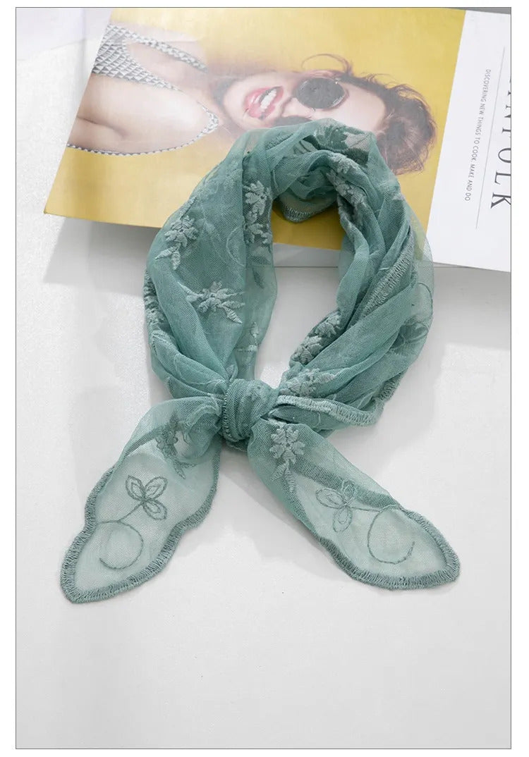 Korean Lace Embroidered Long Silk Scarf Sunscreen Neck Protection Pastoral Lady Beautiful Triangular Embroidered Spring Summer