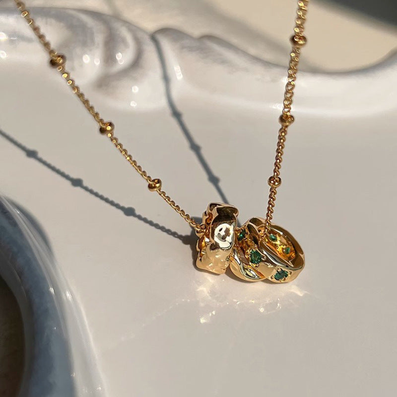 S925 Sterling Silver Detachable Emerald Zircon Necklace Fashion Circle High-end Sense Accessory Collarbone Chain