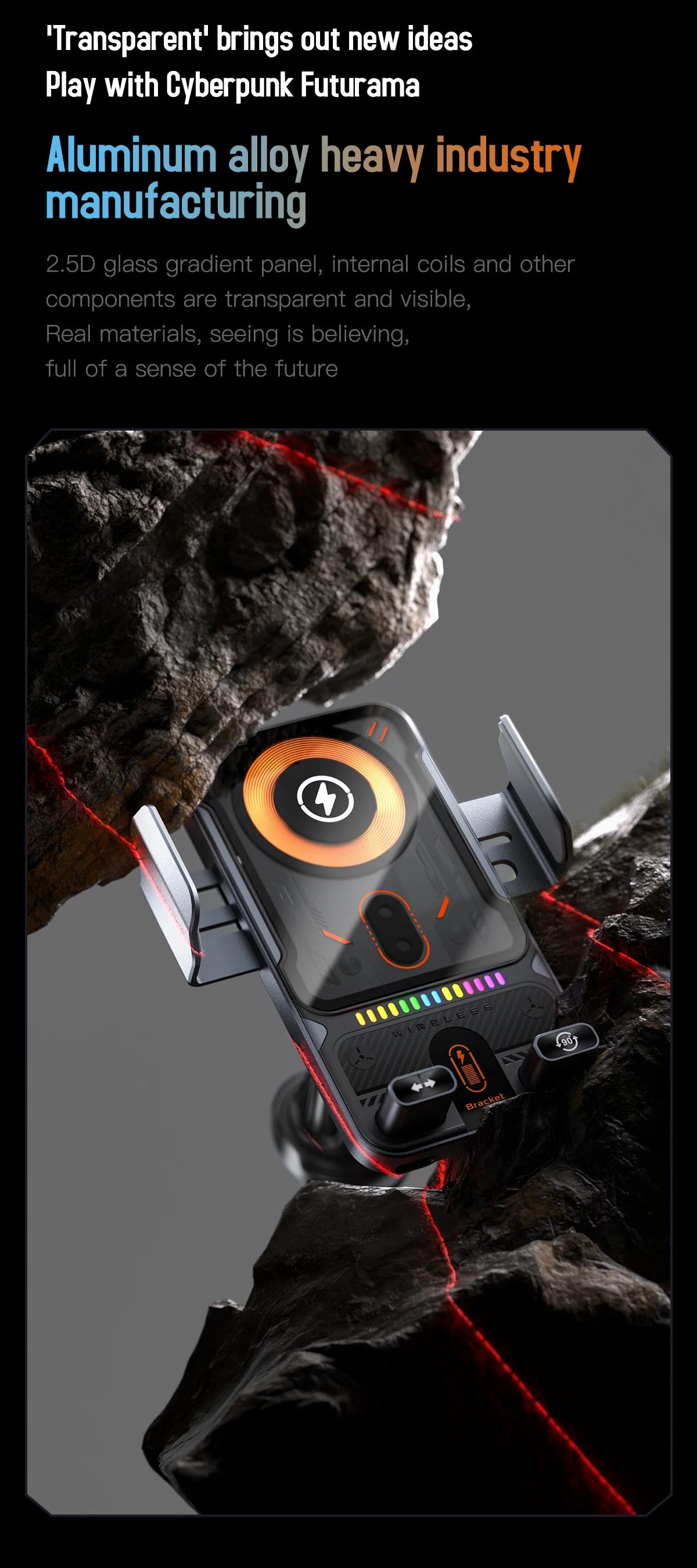 Wireless Car Phone Holder 15W Wireless Fast Charging Infrared Induction Phone Stand Universal Transparent for iPhone Xiaomi