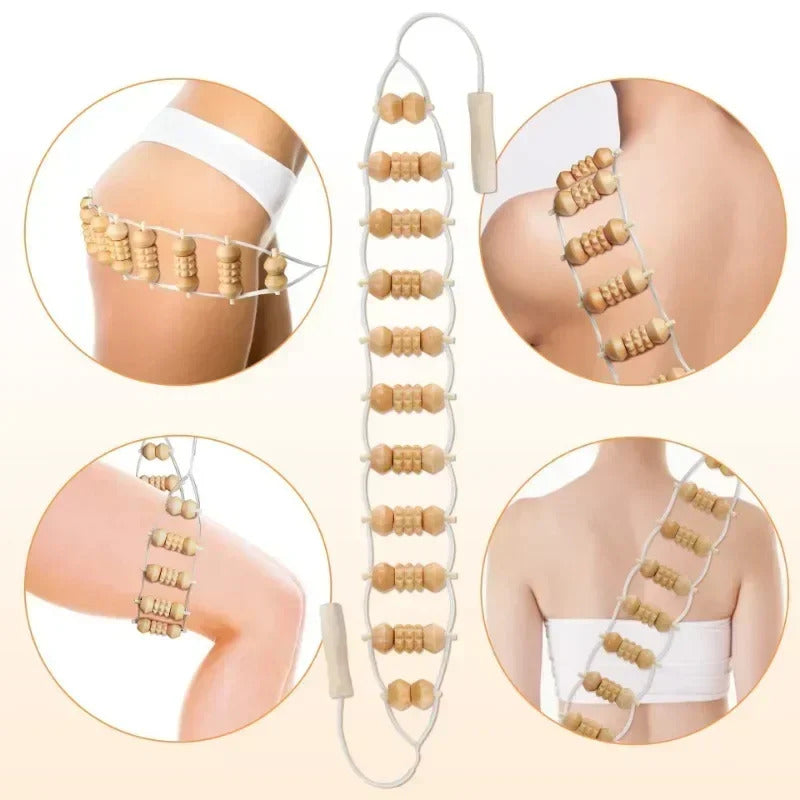 Wood Back Massage Roller Rope, Wood Therapy Cellulite Massage Tools, Self Massage Tools for Neck Leg Back Pain Relief Body Care