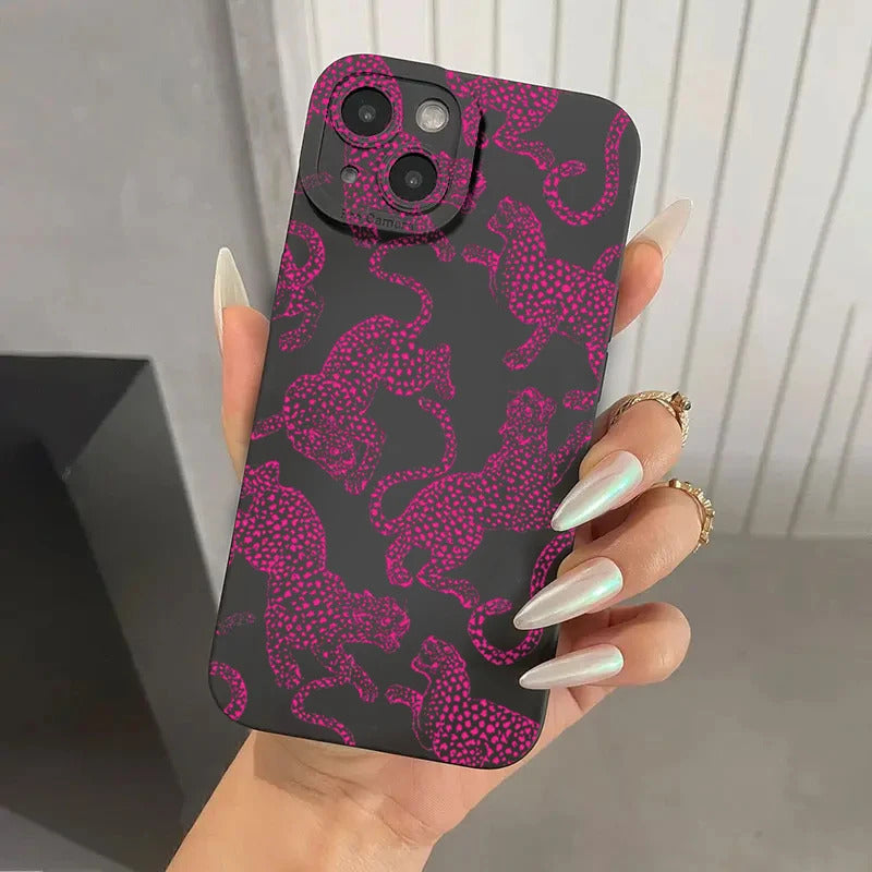Pink Leopard Print Pattern Phone Case For iPhone 16 15 Pro Max 14 13 12 11 XS XR 7 8 Plus SE 2020 Shockproof Soft Silicone Cover