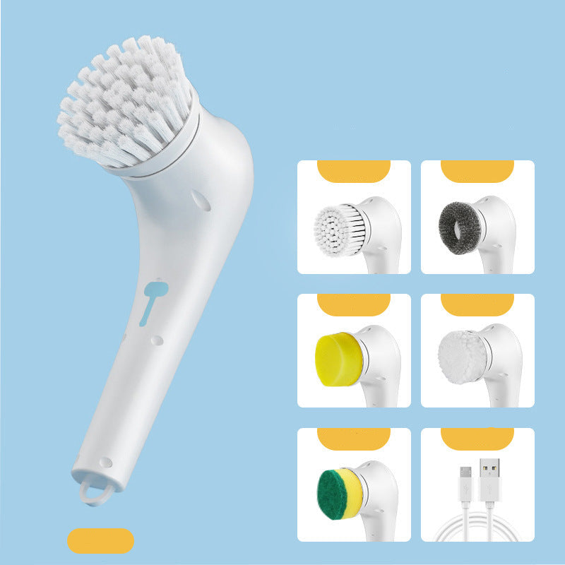 Cleaning Brush Export Electric Cleaning Brush Steel Wool Ball Five Brush Heads Long Handle Handheld Cleaning Kitchen Dishwashing Magic Tool
