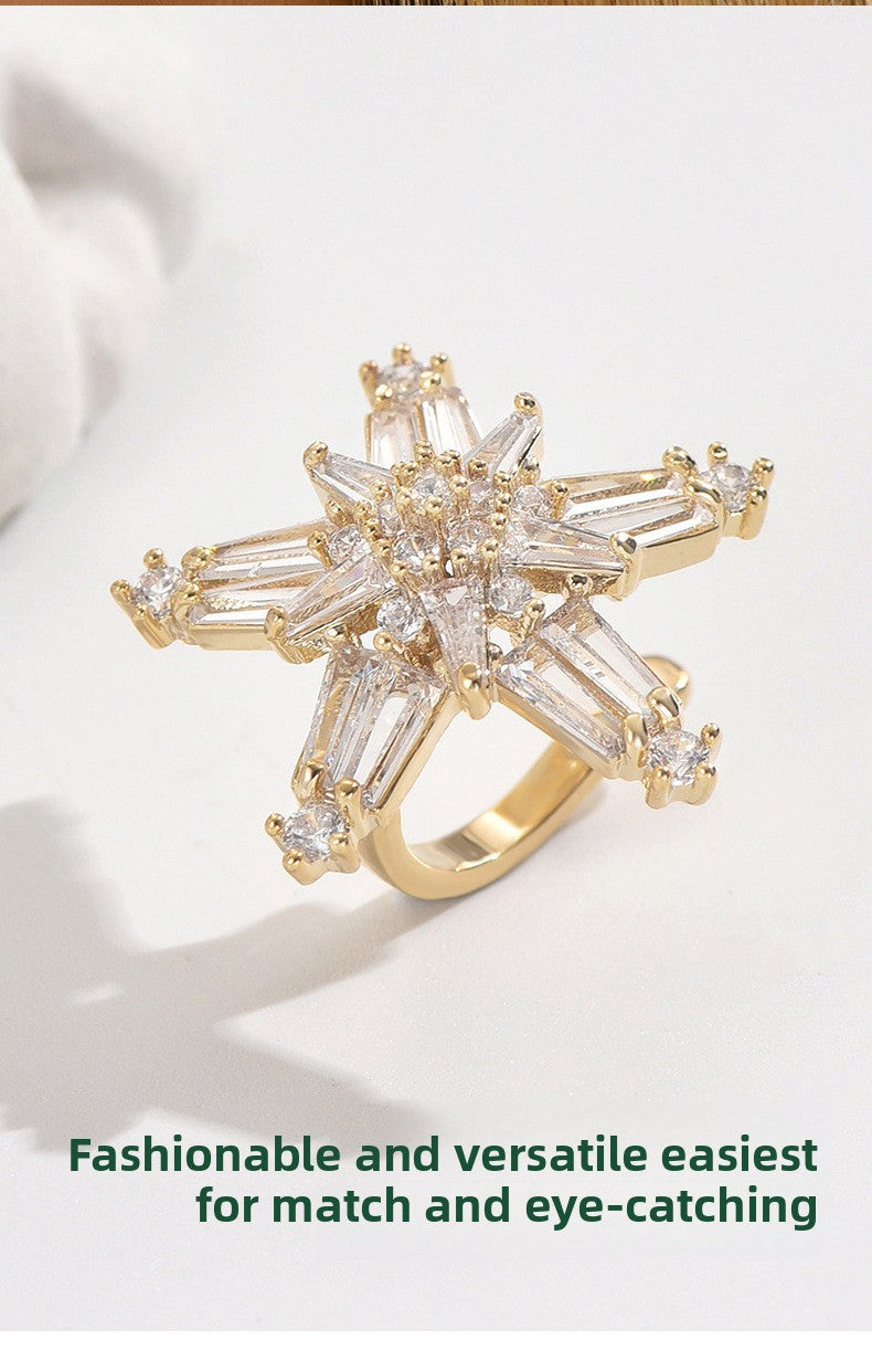 Five-Pointed Star Ear Clip Full Diamond Copper Earrings Studded with Zircon Korean Style Ear Clip Simple Fashion Sweet Non-Piercing Ear Clip