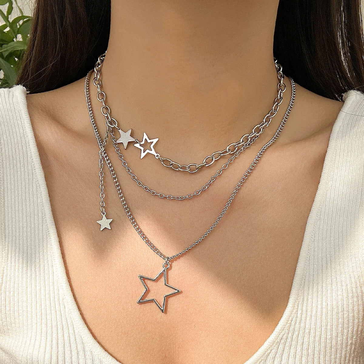 Salircon Trendy Y2K Star Pendant Necklace Simple Multi layered Metal Chain Necklace Women's Charm Statement Jewelry Gifts