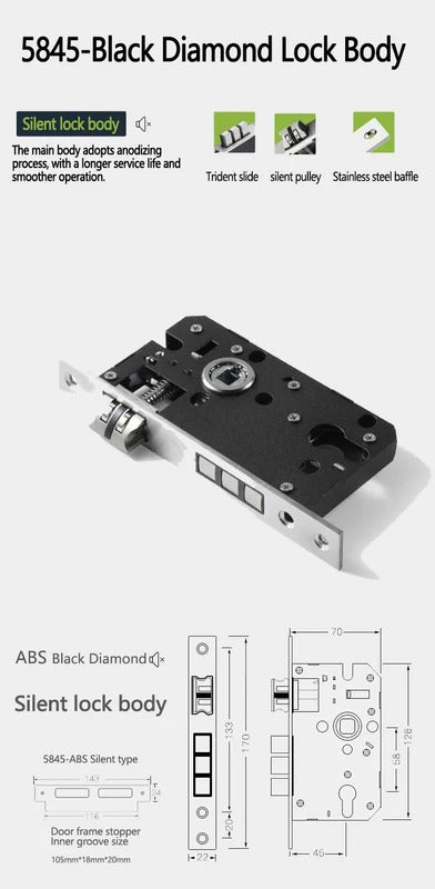 Black French interior bedroom handle lock, household wooden door lock, bathroom and room split lock