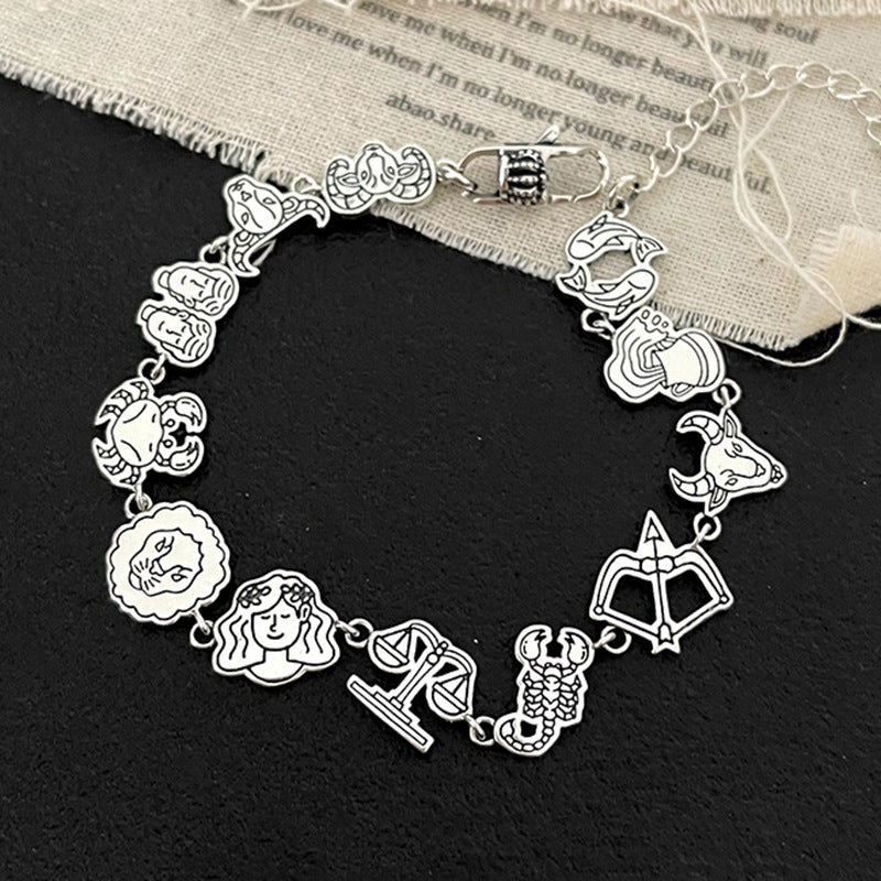 925 Sterling Silver Vintage Cartoon Hand-painted Zodiac Bracelet for Women Fashion Niche High-end Feel 2023 New Jewelry