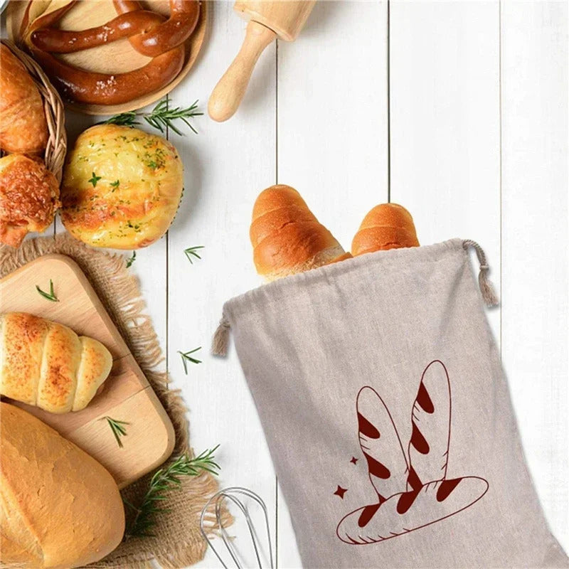 Linen Bread Bag Reusable Baguette Cotton Drawstring Storage Bag Loaf Homemade Bread Fresh Eco Friendly Keeping for Baguette