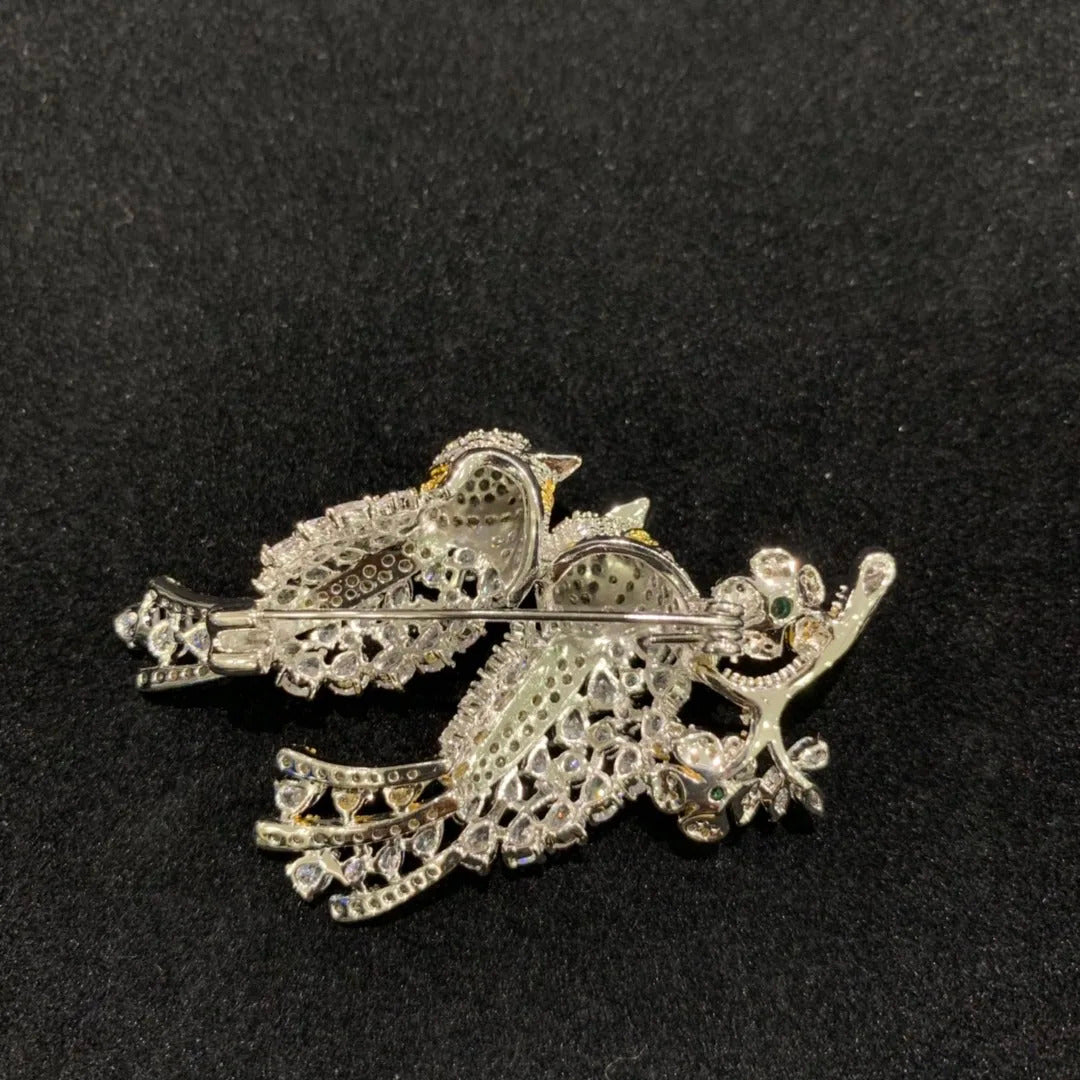 copper with cubic zircon birds brooch pin pink yellow multi color single double birds fashion women & men jewelry free shipping
